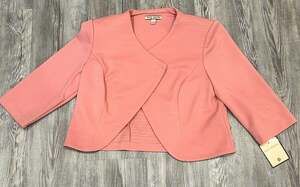 Maya Brooke Delicate Rose Textured Open-Front 3/4 Sleeve Crop Jacket Size 8